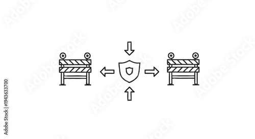 Security Shield Protected by Road Barriers and Arrows.