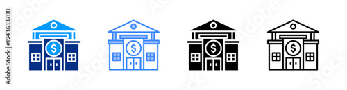 Bank Multiple Style Icon Set Vector 