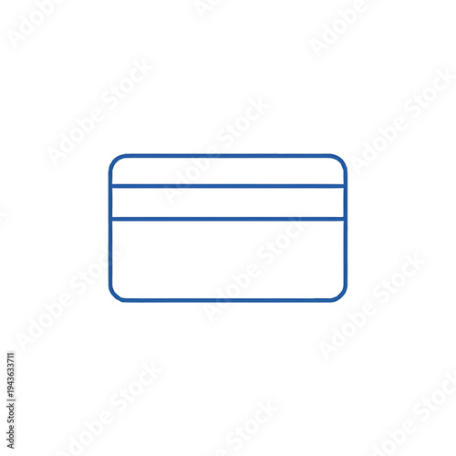 Simple Blue Outline of a Credit Card with Lines.