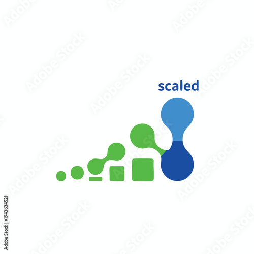 Abstract digital design with evolving shapes and the word "scaled