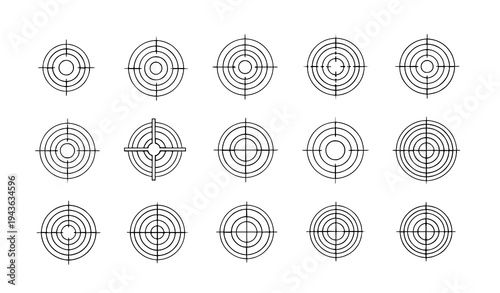 Precision target symbols black and white bullseye aim vector illustration set