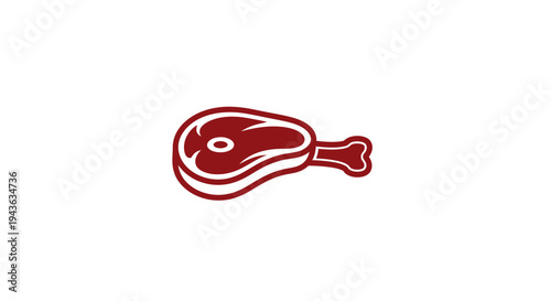 Simple red outline drawing of a meat cut, like a drumstick or cutlet, symbolizing fresh ingredients on an isolated white background.