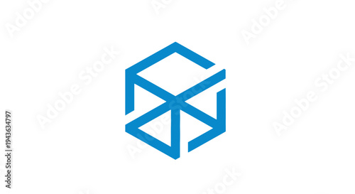 Abstract blue isometric cube logo with a geometric 3D design symbolizing structure and digital solutions on an isolated white background.