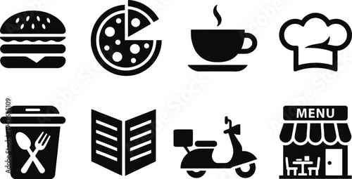 Set of 8 food service icons vector