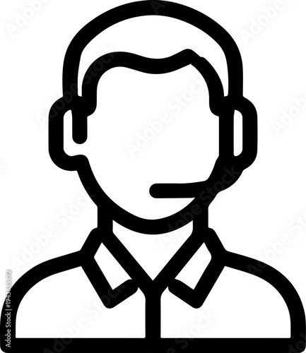 Hand Drawn Male Customer Service Agent Black and White Avatar Illustration in Minimal Line Art Style Design