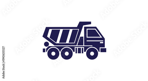Simple Dark Blue Dump Truck Icon on White Background.