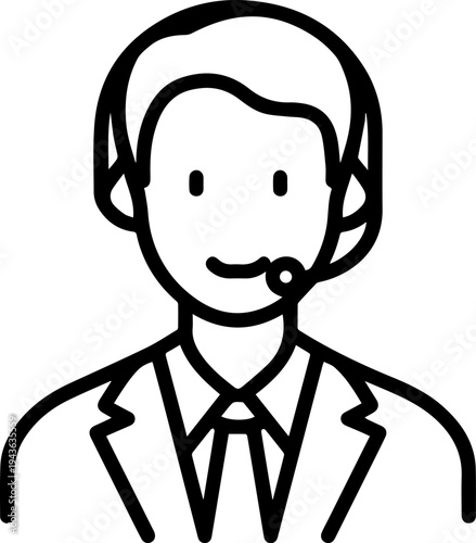 Hand Drawn Male Customer Service Agent Black and White Avatar Illustration in Minimal Line Art Style Design