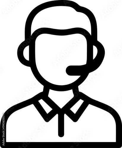 Hand Drawn Male Customer Service Agent Black and White Avatar Illustration in Minimal Line Art Style Design