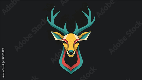 Stylized Geometric Deer Head with Vibrant Colors.