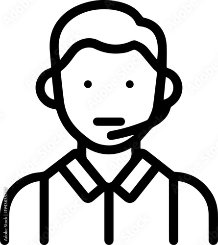 Hand Drawn Male Customer Service Agent Black and White Avatar Illustration in Minimal Line Art Style Design
