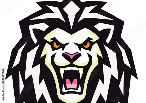 “Strong Lion Mascot Logo Icon Isolated on White Background”