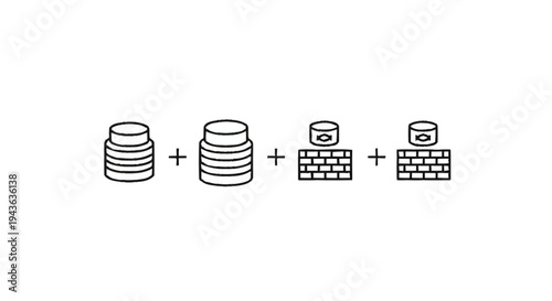 Stack of coins and brick wall icons representing financial growth.