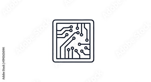 Simple Line Art Icon of a Microchip Circuit Board.