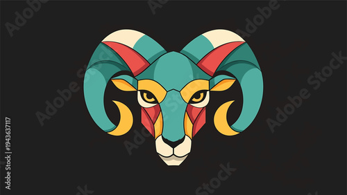 Stylized Geometric Ram Head Zodiac Symbol Aries.