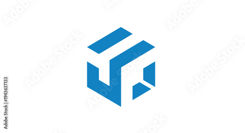 Blue 3D cube logo on white background.