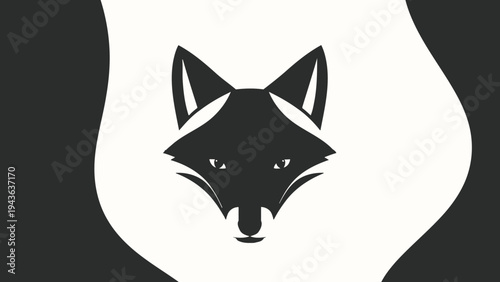 Stylized Black Fox Head Emblem on White Background.