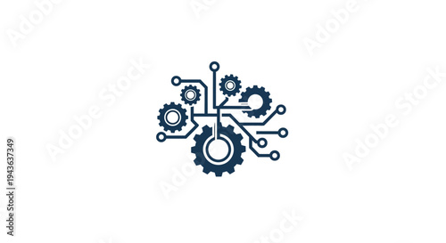 A stylized illustration of interconnected gears and circuits.