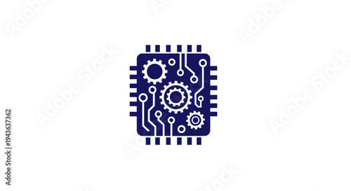 A blue circuit board with gears.