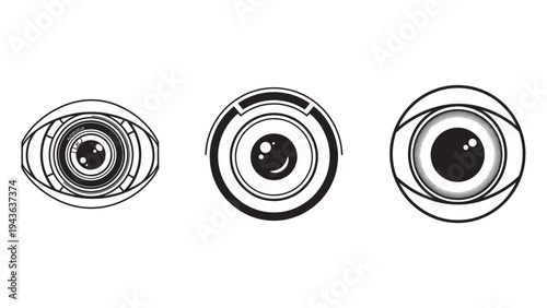 Security camera lens set vector representing surveillance technology and monitoring systems