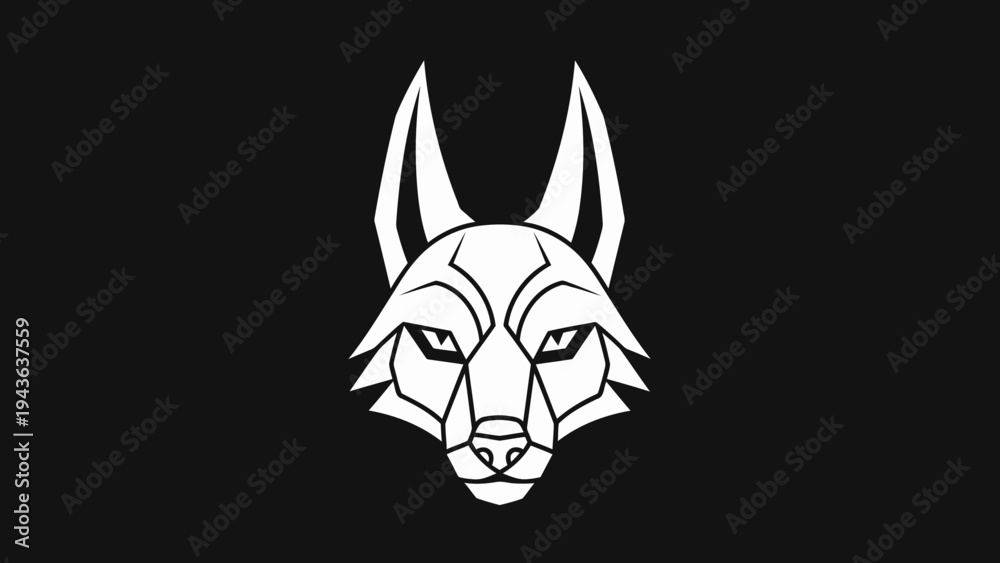 Fototapeta premium Stylized Geometric Wolf Head Emblem on Black Background.