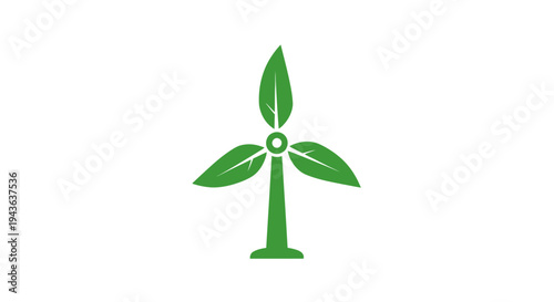 Green Energy Icon: A symbolic green icon of a wind turbine is depicted against a clean background, representing a commitment to renewable energy, sustainability, and environmental consciousness.
