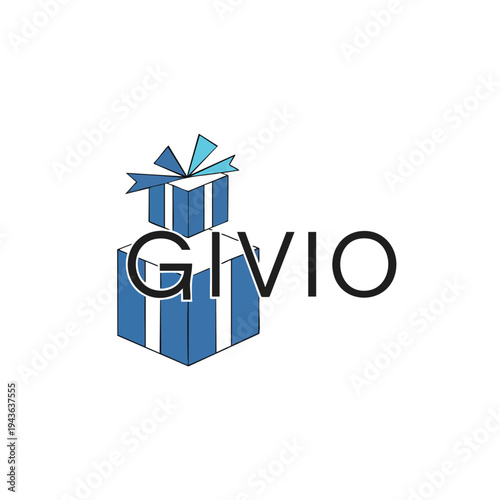 Blue gift boxes with ribbon and text Givio.