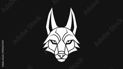 Stylized Geometric Wolf Head Emblem on Black Background.