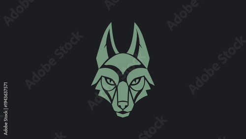 Stylized Geometric Wolf Head Emblem with Intense Gaze.