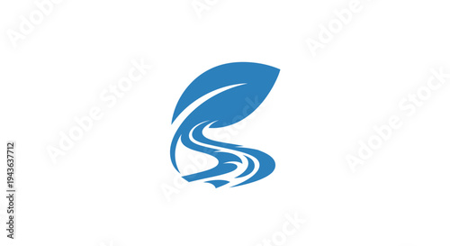 Abstract Symbol: A stylized representation of nature's beauty and tranquility, featuring a flowing river and a vibrant leaf, perfect for any eco-friendly or sustainable brand or message. 