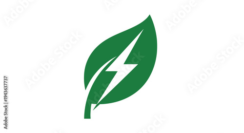 Eco-Energy Concept: A stylized leaf, incorporating a lightning bolt, represents the fusion of nature and sustainable power, symbolizing eco-friendly energy solutions and environmental consciousness.