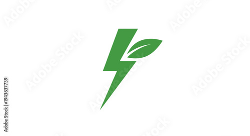 Eco-friendly Energy: A striking green lightning bolt merges with a delicate leaf, symbolizing sustainable and clean energy. Capturing the essence of renewable power and environmental consciousness.