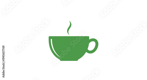 Green steaming cup with saucer icon on white background.