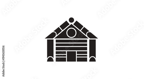 Stylized Black Silhouette of a Traditional Japanese House.