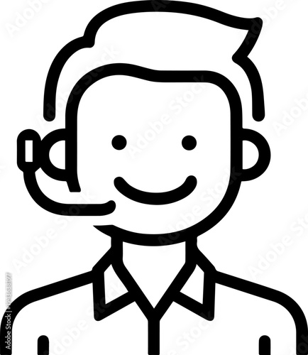 Hand Drawn Male Customer Service Agent Black and White Avatar Illustration in Minimal Line Art Style Design