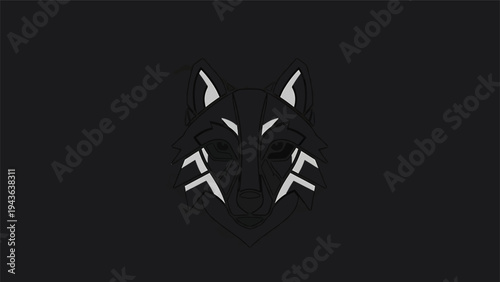 Stylized Black Wolf Head Logo Design Minimalist.