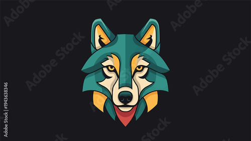 Stylized Geometric Wolf Head Illustration with Vibrant Colors.