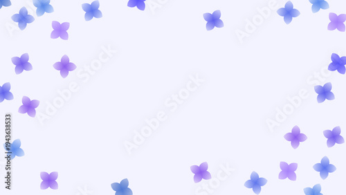 紫陽花の花びらを散りばめたフレーム16:9背景素材