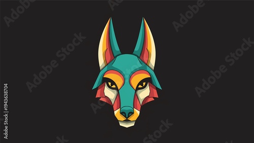 Stylized Geometric Wolf Head with Vibrant Colors.