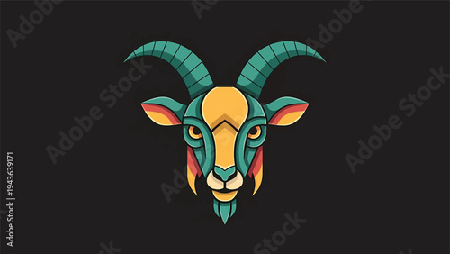 Stylized Geometric Goat Head Illustration Vibrant Colors.