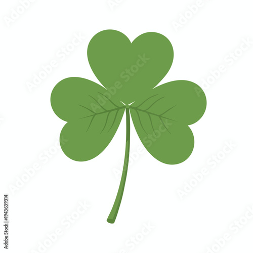 A simple green clover leaf with a stem on a white background