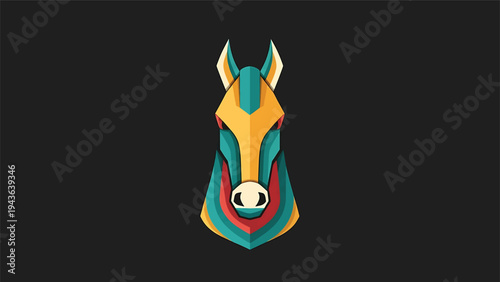 Stylized Geometric Horse Head Emblem with Vibrant Colors.