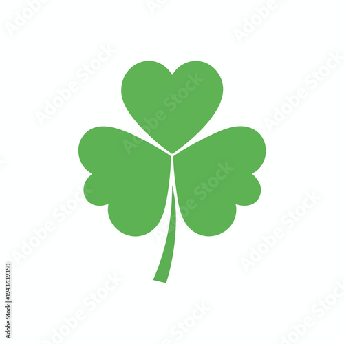 A single, solid green shamrock with three heart-shaped leaves and a stem