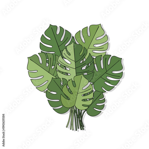 Cluster of green split leaves with thick black outlines and gray shadows