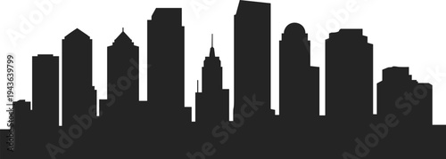 Houston Texas skyline silhouette with modern downtown skyscrapers isolated on white background, iconic urban cityscape vector illustration for travel and architecture design