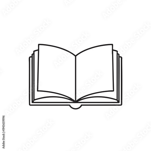 Open book with pages fanned out, line art illustration