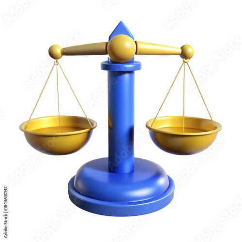 3d rendered blue and gold balance scale isolated on transparent background