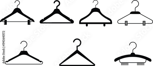 Clothes hanger silhouette collection with different wardrobe hangers for shirts pants and jackets, laundry and closet organization vector illustration set