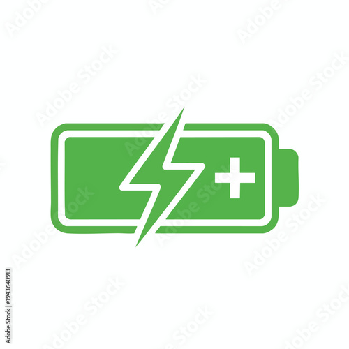 Green battery icon with a lightning bolt and plus symbol, indicating power