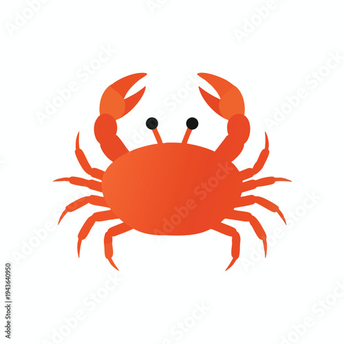 A stylized orange crab with black eyes and eight legs