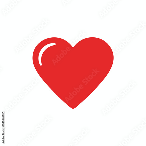 Bold red heart symbol with a white highlight, isolated on a white background